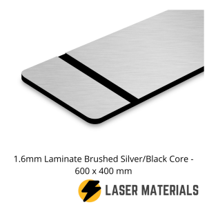 1.6mm Laminate Brushed Silver/Black Core - 600 x 400 mm