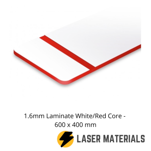 1.6mm Laminate White/Red Core - 600 x 400 mm