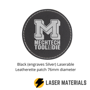 Black (engraves Silver) Laserable Leatherette patch 76mm diameter