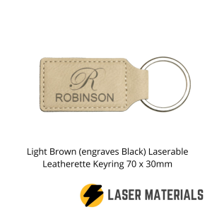 Light Brown (engraves Black) Laserable Leatherette keyring 70 x 30mm